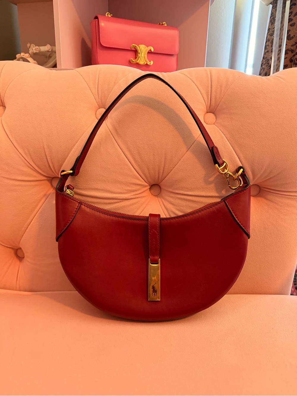 Ralph Lauren Polo ID Calfskin Mini Shoulder Bag Chianti Red NEW - Picture 3 of 9